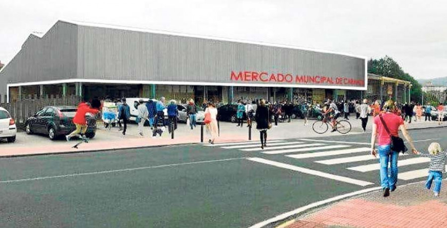 Las escaleras y el ascensor, las obras iniciales en el mercado de Caranza