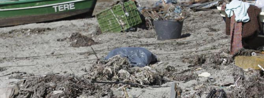 Un equipo de voluntarios retiró ayer más de una tonelada de residuos de la playa de Caranza