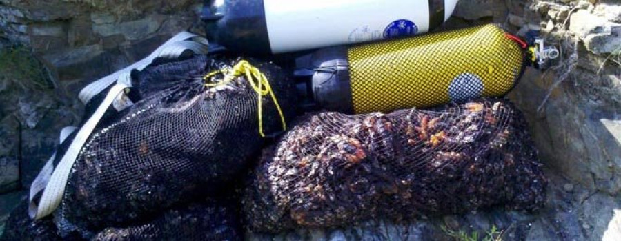 Los guardapescas del pósito de Ferrol decomisan 107 kilos de percebes en el litoral de Narón