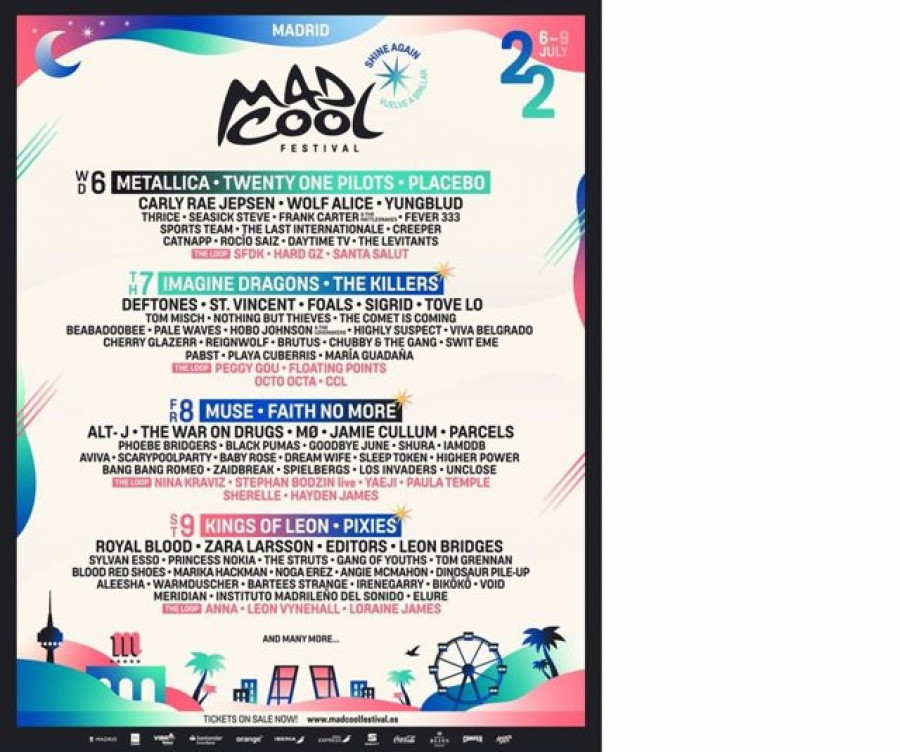 El Festival Mad Cool confirma un cartel con 104 artistas y bandas para 2022 con Metállica e Imagine Dragons entre ellos