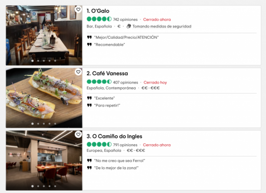 Los cinco restaurantes top de Ferrol, según Tripadvisor