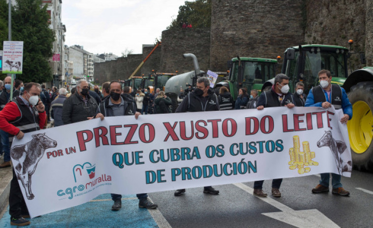 Los ganaderos salen a la calle en Lugo con vacas y tractores para pedir un precio justo para la leche
