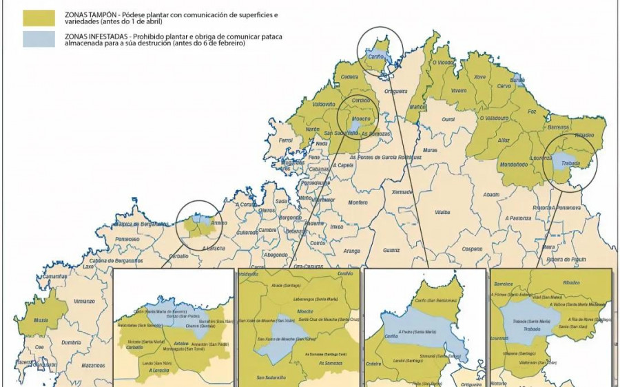 La Xunta prohíbe la plantación de patatas en dos parroquias de los municipios de Moeche y Cariño
