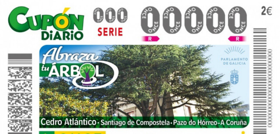 El Cedro Atlántico del Pazo do Hórreo protagoniza el primer cupón de la ONCE de la serie 'Abraza tu árbol'