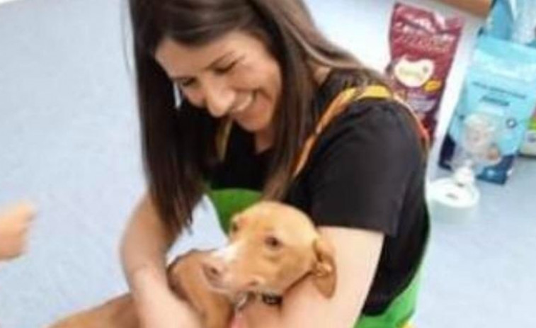 La protectora Arco da Vella visita la Escuela Infantil San Rosendo-Cativos con uno de sus perros en adopción
