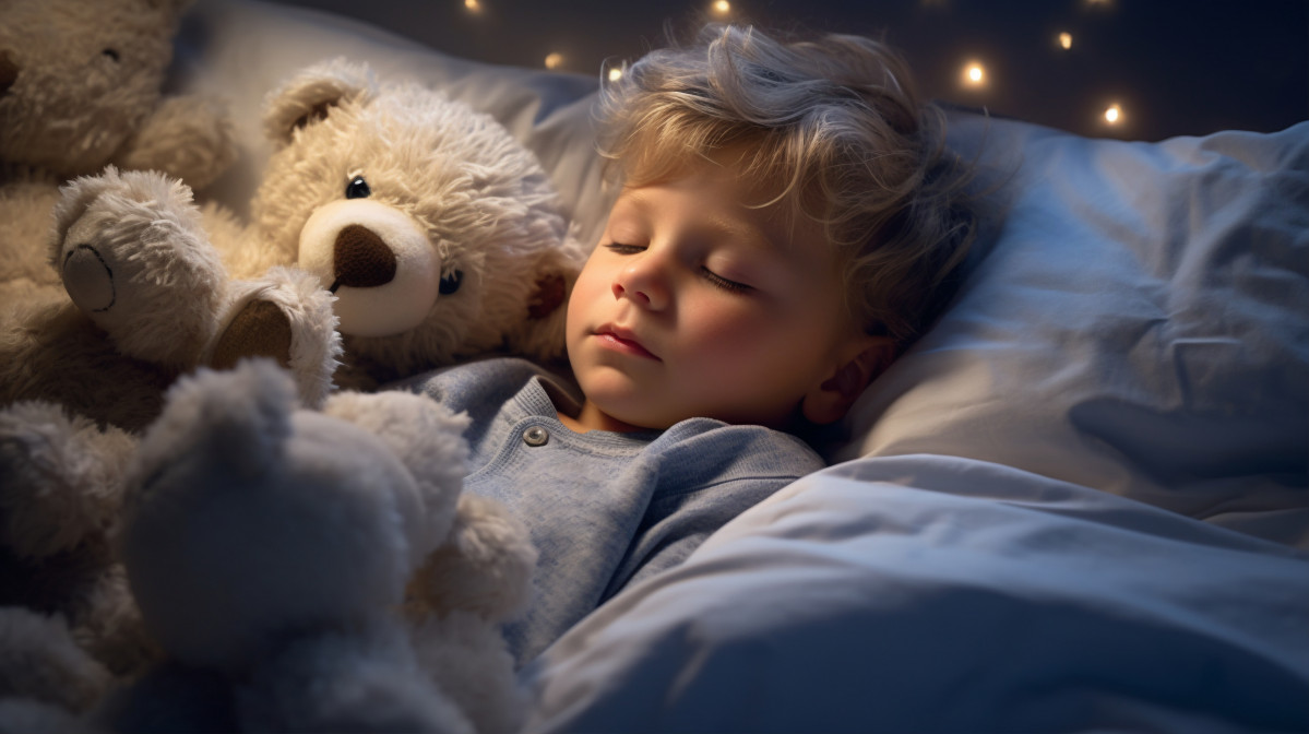 Close up boy sleeping with teddy bear
