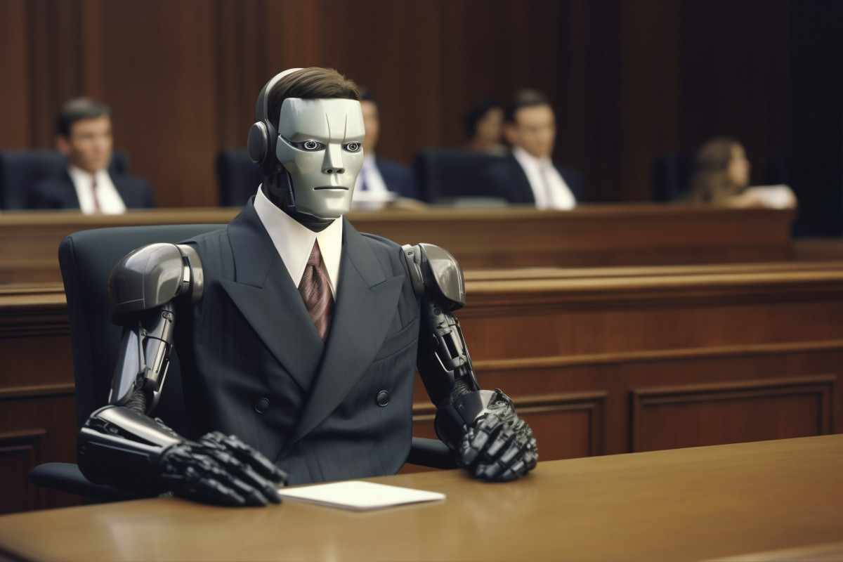 Primer plano de un robot en el juicio