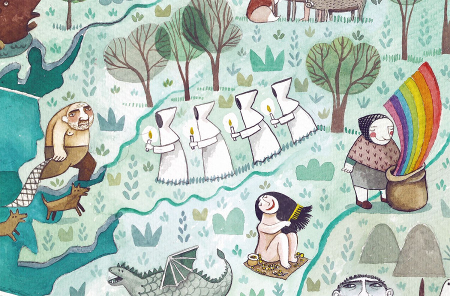 Leandro Lamas ilustra un mapa de seres máxicos que homenaxea o primeiro plano do reino de Galicia