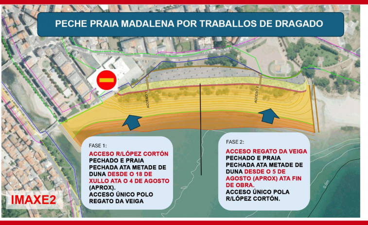 Cierre de parte de la playa de A Magdalena de Cedeira, a partir del lunes, por el inicio del aporte de arena