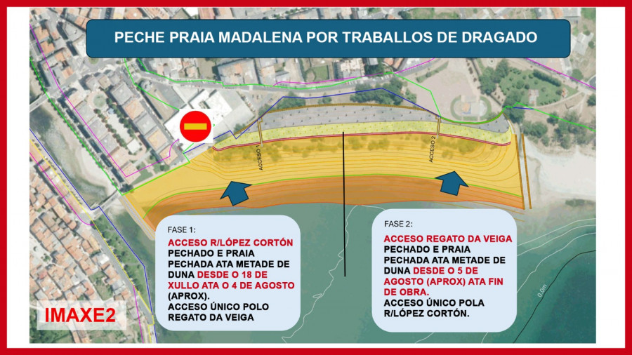 Cierre de parte de la playa de A Magdalena de Cedeira, a partir del lunes, por el inicio del aporte de arena