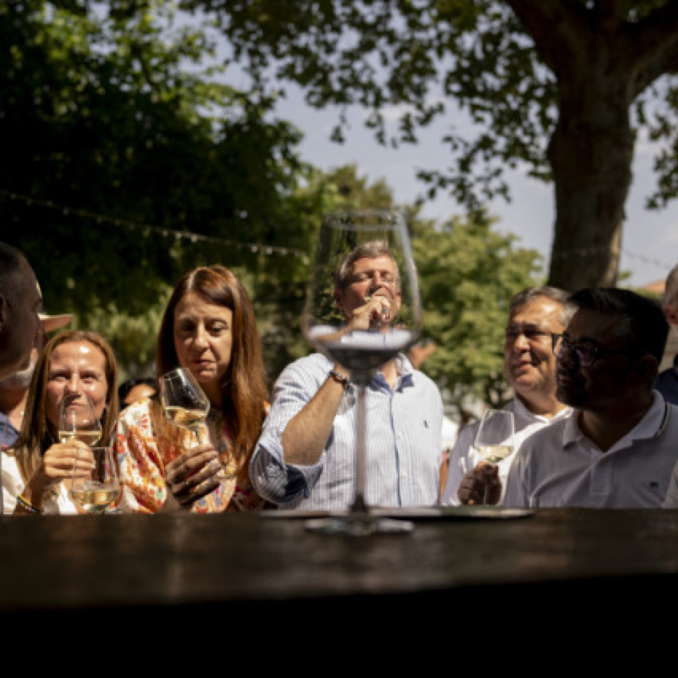 Navaja, pulpo, mejillón, almeja, vino y folclore, el menú de domingo de Rueda y cuatro conselleiros
