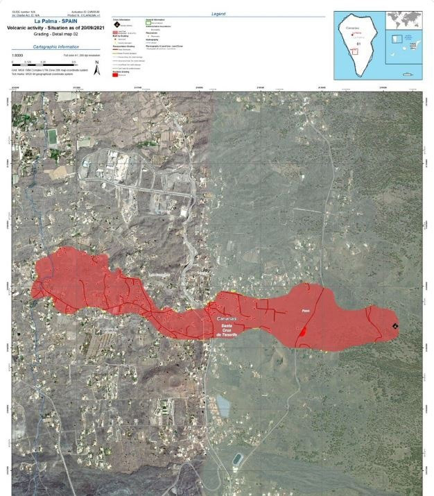 Imagen tomada por el satu00e9lite Sentinel 2 sobre la erupciu00f3n del volcu00e1n en La Palma